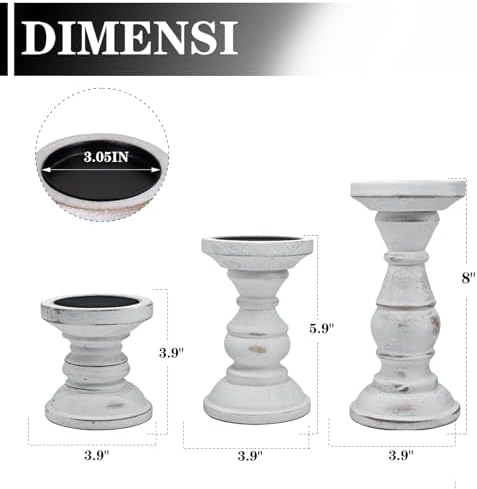 Wood Candle Holder for Pillar Candle Set of 3, Farmhouse Candle Holder Decor, Rustic Wooden Candle Stand, Vintage Tall Candle Stand Decorative for Living Room, Table Centerpiece,Rustic White - Image 3