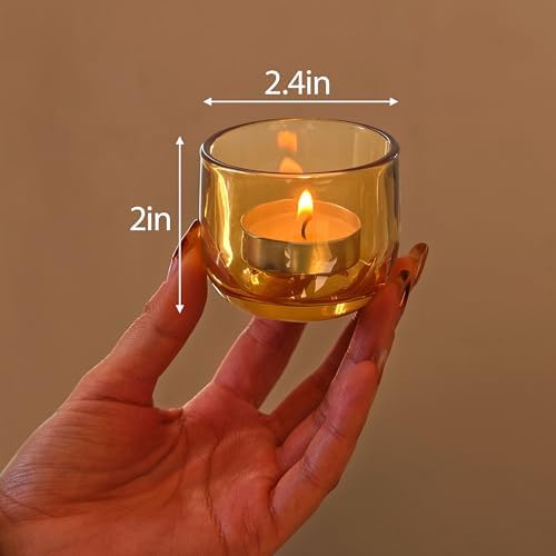 Gurfuy Glass Votive Candle Holders 6 Set - Tealight Candle Holder for Festival Wedding Propose Parties Holiday Table Centerpiece Shelf Decoration Fall Home Decor Amber - Image 2