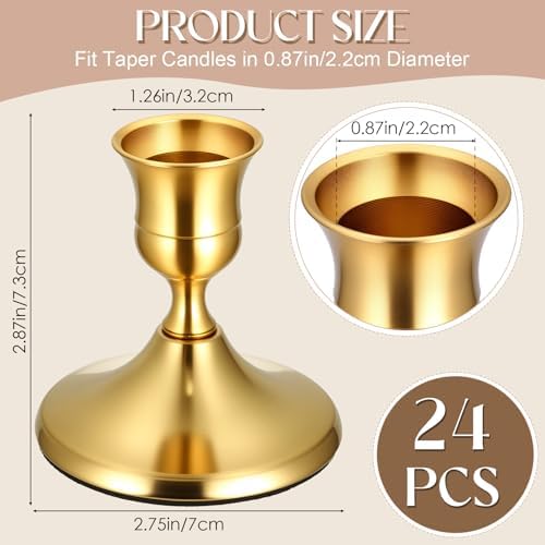 24PCS Brass Gold Taper Candle Holders, Vintage Metal Candlestick Holders - Image 5