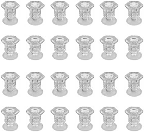 Candlestick Holders - 24 Pack Glass Candlestick Holders, 2.36" Height Clear Taper Candle Holders for Candlesticks, Small Centerpiece for Wedding, Festival, Party Decor (24, Clear) by BTGLLAS