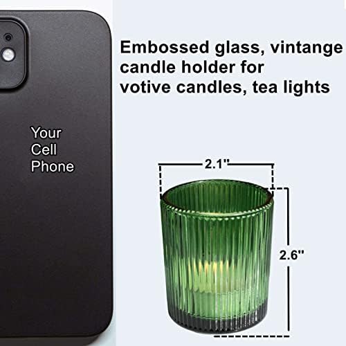 VOHO 12pcs Green Candle Holder Ribbed Glass, Votive Candle Holders Bulk - Image 5