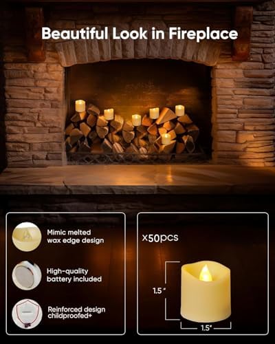 Homemory 50Pack Flameless LED Votive Candles, 200+Hour Lasting Electric Fake Candles, Battery Operated Tealights in Warm White for Wedding, Proposal Anniversary, Romantic Decor (Ivory Base) - Image 3