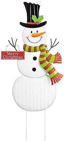 Glitzhome 40" H Christmas Snowman Garden Stake, Metal Santa Yard Sign or Wall Hanging Ornaments for Xmas Lawn Outside Winter Holiday Decor by Glitzhome