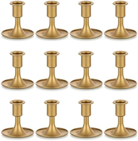 Candlestick Holders Taper Candle Holders, Romadedi Gold Candle Stick Candle Holder for Table Centerpiece, Wedding Reception, Festive Christmas Mantel Decoration or Home Decor, Set of 12 by ROMADEDI