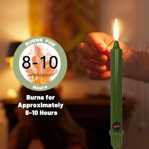 NJAO HOO Olive Green Taper Candle 8 Inch Christmas Candlesticks Unscented Dripless Handmade Candles for Home Decor Dinner New Year Party, 4 Pack - Image 4