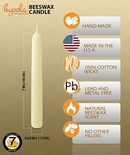 Hyoola 7" Beeswax Taper Candles 12 Pack - Handmade, All Natural, 100% Pure Unscented Bee Wax Candle - Tall, Decorative, White 7 Hour Burn Time - Image 2