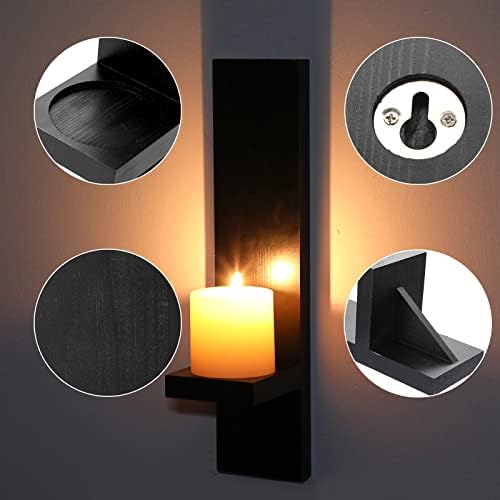 OwnMy 2PCS Wood Wall Candle Sconces Rustic Wall Mount Pillar Candle Sconces - Image 4