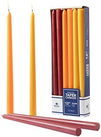 Royal Imports Unscented Taper Candles 12" Red/Orange/Yellow 9-Hr Set of 12 by RoyalImports