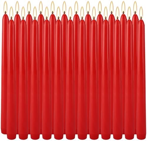 YOROXRG 24 Pack Red Taper Candles, 7-8 Hours Burn Time, Unscented, Smokeless and Dripless, 0.75 x 10 Inch Dinner Candle Set for Christmas,Household, Wedding, Party and Home Décor Candlesticks by YOROXRG