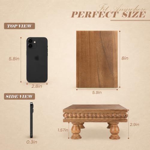 EOSAHR Wood Riser with Beaded: Pedestal Stand for Home Rustic Decor, Brown - Image 3