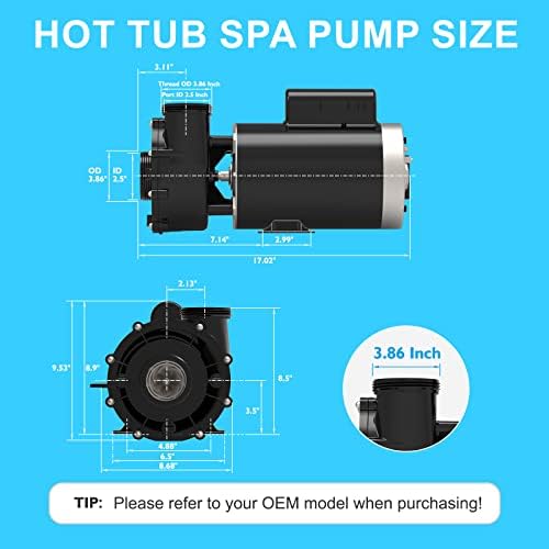 SPA Pump, 5 Horsepower Hot Tub SPA Pumps - 2 Speed LX SPA Pump Motor 220-240V, 56 Frame(Y), Connect 2.5" Plumbing (Mode: 56WUA500-II）