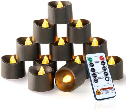 Homemory 12-Pack Black Remote Flameless Battery Tea Light Candles, 400+ Hrs by Homemory