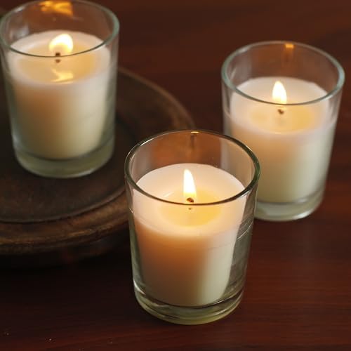 Hosley Set of 12 Ivory Unscented Votive Candles 12 Hour Burn Time Hand-Poured Wax in Clear Glass Holders Long-Lasting, Smokeless Candles for Weddings, Home Décor, Spa & Events. - Image 3