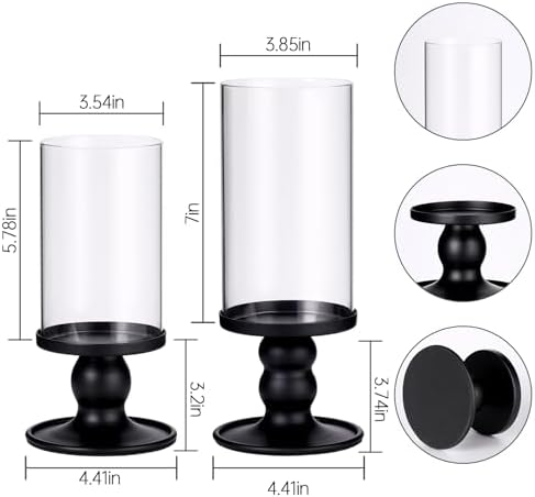 NITIME 2Pcs Hurricane Candle Holder for Pillar Candles, Black Candle Holders with Clear Glass Sleeve for Table Centerpieces,Pillar Candle Holders for Home Decor, Wedding, Holiday and Party Decor - Image 2