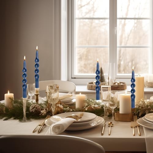 MAITREYA Navy Taper Candles Conical Stick Candles Spiral Taper Candles-Set of 4 for Decoration Weddings Party Church-Unscented Dripless Candles,10inch(C-Navy Blue) - Image 3