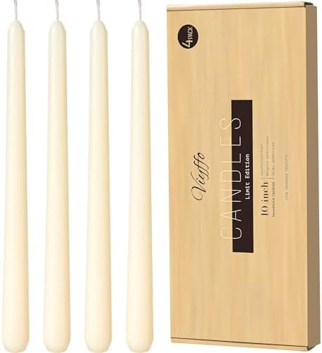 Viyffo Taper Candles, 10 Inch, 4 Pack, Ivory Unscented Smokeless Design by Viyffo