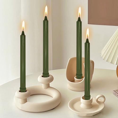 NJAO HOO Olive Green Taper Candle 10 Inch Christmas Candlesticks Unscented Dripless Handmade Candles for Home Decor Dinner New Year Party, 4 Pack - Image 2