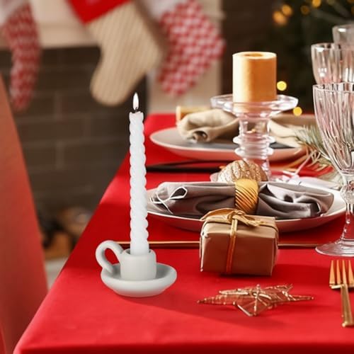 DOITOOL 2 Pcs Ceramic Candle Holders, Taper Candle Holder with Handle, Nordic Style Vintage Candlestick Holder for Valentine's Day Birthday Hoilday Party Decoration Desktop Ornament - Image 2