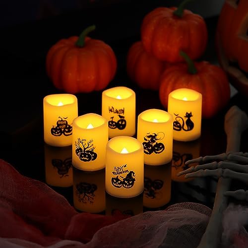 Halloween Battery Operated Flameless LED Votive Candles Pumpkin Decal 6 PCS - Image 5