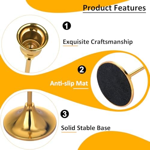 Metal Candle Holders for Candlesticks Taper Candlestick Holders Set Vintage Decorative Centerpiece Candelabra Tall Candle Stands (Gold, 4 Sets (12 pcs)) - Image 4