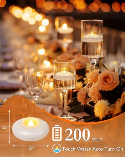 Homemory 6Pack 3" White Flameless Floating LED Candle, Waterproof Tealight - Image 2