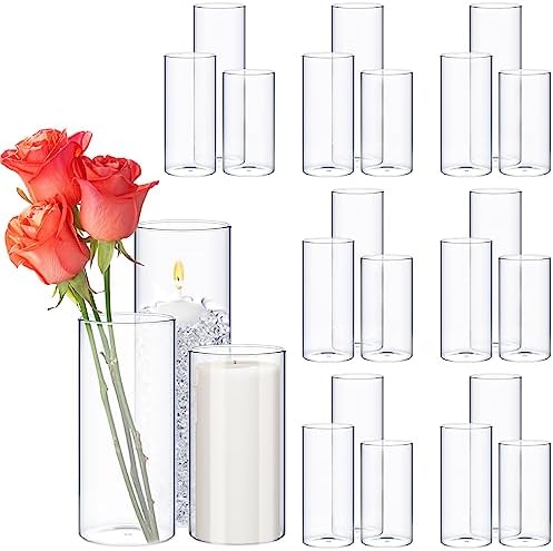 Didaey 24 Pcs Cylinder Vases Set for Centerpieces 3.4''Diameter 4/5/6/7/8/10 Inch Tall Clear Glass Vase Hurricane Floating Candle Holder for Table Decoration (6'',8'',10'' Tall) by Didaey