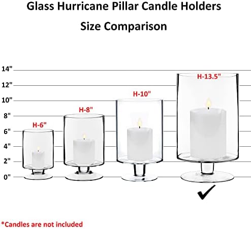 CYS EXCEL Glass Hurricane Pillar Candle Holder (H:13.5" W:8") | Multiple Size Choices Short Stem Candle Centerpieces | Stemmed Glass Cylinder Candle Vase - Image 4