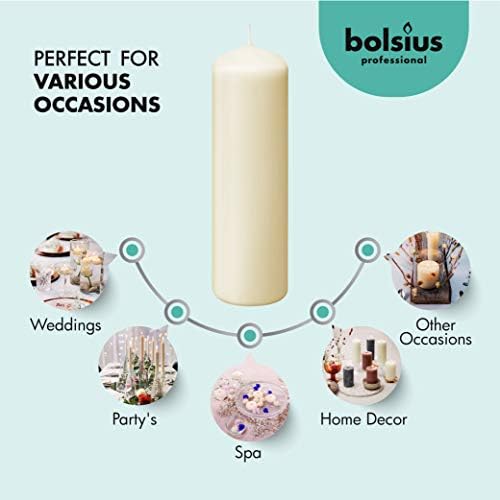 BOLSIUS 6 Ivory Pillar Candles Bulk - 3x9 Inches Candle Set - 116+ Hours Clean Burning - No Palm Oil - 0% Animal Fat - Premium European Quality - Unscented Dripless Any Occasion Pillars - Image 7