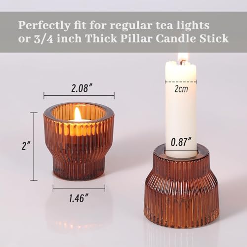 12 Pack Amber Taper Candle Holders, Glass Tea Light Candlestick Holders - Image 2