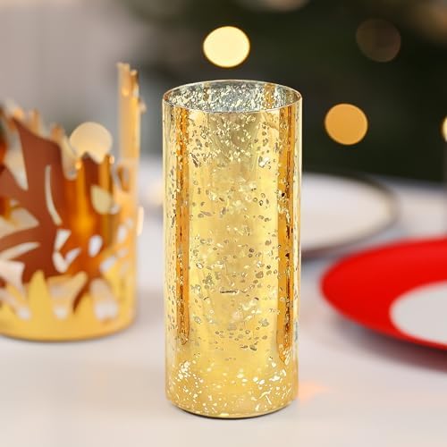WGVI Hurricane Candle Holder Sleeve, W: 5", Ht: 10", Gold Speckled Glass Cylinder Open Both Ends, Chimney Tube Shade, 12 Piece - Image 6