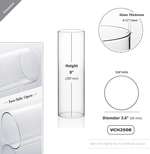 WGVI Clear Hurricane Candle Holder Sleeve, Wide 2.5", Height 8", 6 Pieces, Hurricane Vase, Glass Cylinder Open Ended Chimney Shade Tube For Pillar and Tapered Candleholder, Flame Cover. - Image 2