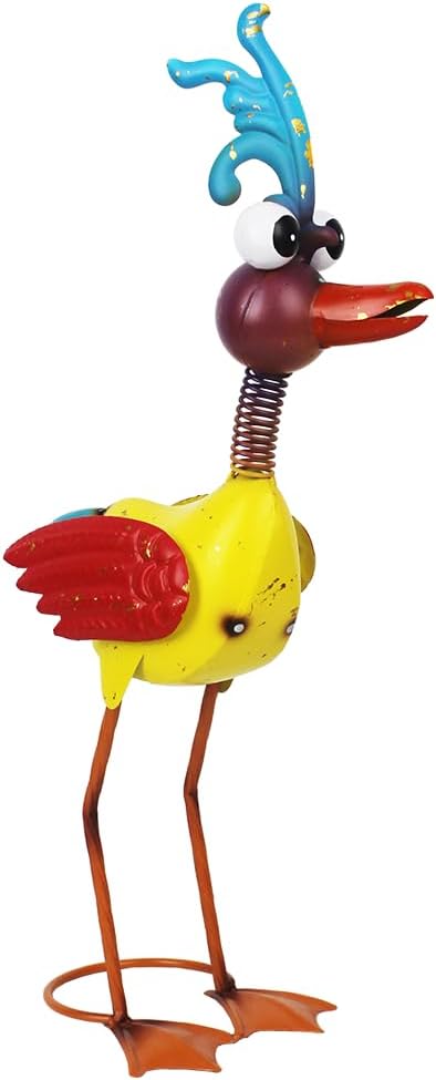Metal Wacky Rooster Garden Statue for Patio, Backyard, Lawn | 20'' Rooster Decor, Waterproof Yard Statue Decorations Outdoor, Chicken Yard Art, Gold