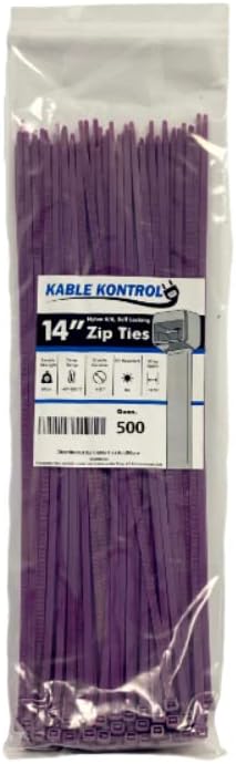Kable Kontrol Purple Zip Ties 14 Inch 500 Pcs, 50 Lbs Tensile Strength, Self-locking Nylon Colored Cable Ties Wire Wraps for Indoor or Outdoor Use