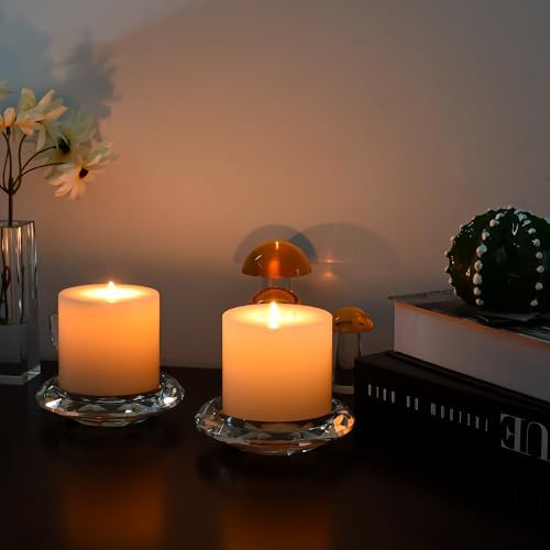 Crystal Pillar Candle Holders Decorations for Home Party Dinner Christmas, Suitable for Large Cylindrical Candles Hand-Cut 4.3'' X 1'' Clear, Pack of 2 - Image 3