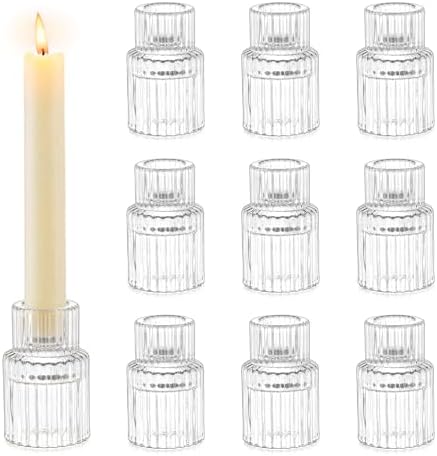 Romadedi Clear Glass Taper Candle Holders, Pack of 10 by ROMADEDI