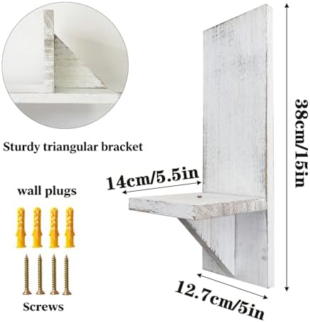 2 Pcs Distressed White Farmhouse Wall Candle Sconces, Rustic Vintage Wooden Wall Mount Candle Holders, Rustic Wall Decor Shelves for Living Room Bedroom Bathroom - Image 2
