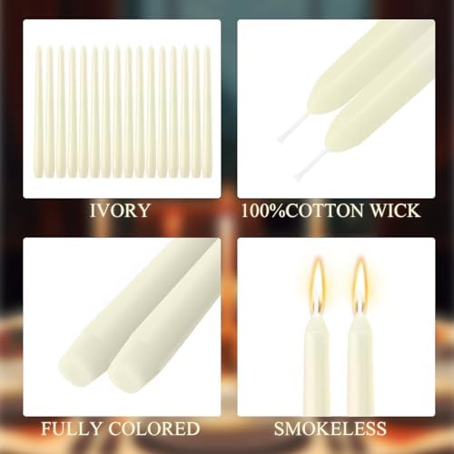 MTLEE 16 Pcs 10 Inch Taper Candle Sticks Smokeless Unscented, Ivory - Image 3