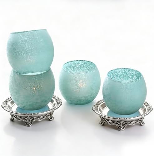 Blue Glass Candle Holders Set of 4, Vintage Frosted Ocean Blue Votive Candle Holders for Easter Decorations, Coastal Tealight Candle Holders for Wedding Centerpiece, Serene Blue Decor for Home Office - Image 5