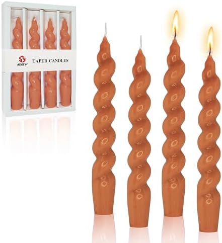 7.5 Inches Spiral Taper Candles Colorful Twisted Candle Dripless Long Candles, Handmade Candlesticks for Wedding Dinner Decor, Set of 4(Pumpkin) by FCMSHAMD