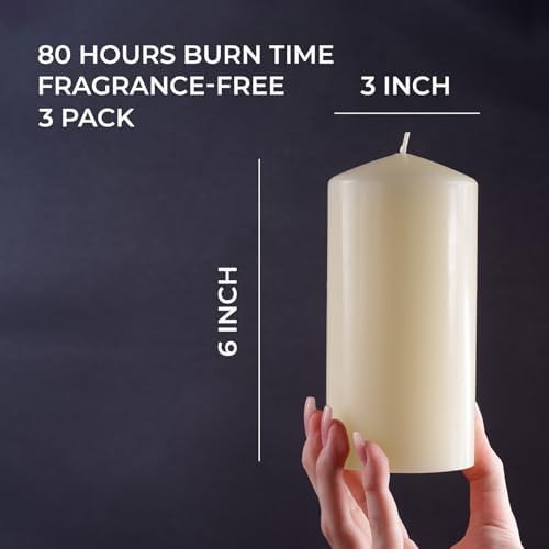 CANDWAX 3x6 Pillar Candles Set of 3 - Ivory Large Pillar Candles Long Burning Perfect for Any Occasion - Cylinder Candles Unscented Long Burning - Image 2