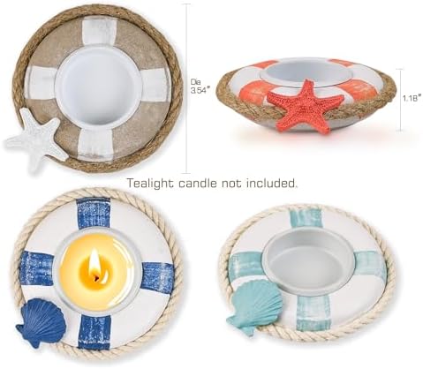 SAILINGSTORY Wooden Life Ring Tealight Candle Holder Nautical Coastal Beach Decor Votive Candle Holder Set of 4 Pack - Image 3