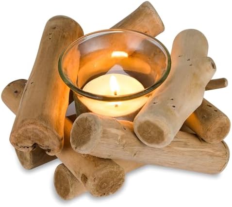 Sziqiqi Wooden Tea Light Candle Holder with Tealight Glass by SZIQIQI