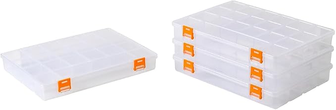 4 Pack Fixed 21 Grids Clear Plastic Storage Box, Transparent Organizer Container Case for Small Parts, Bead, Button, Jewelry, Diamond, Craft Supplies,Sewing Kit, DIY Accessories