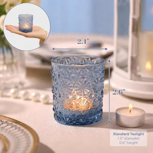 Lanttu 12 Pack Blue Votive Candle Holders 2.2"*2.6" Tealight Candle Holder - Image 2