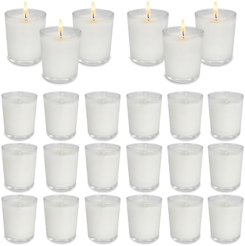24 Pack White Unscented Clear Glass Filled Votive Candles. Hand Poured Wax Candle Ideal Gifts for Spa Weddings Birthdays Holidays Party. by Lomangdi
