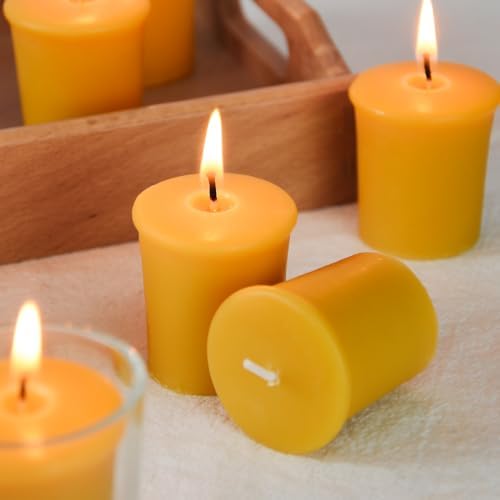 TELOSMA Organic Beeswax Votive Candles, Natural Yellow, Unscented, 12-Pack - Image 5