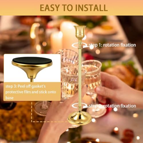 12 Pack (4 Sets) Gold Candlestick Holders, Candle Holders for Candlesticks with Anti-Slip Pad, Taper Candle Holders Bulk in 3 Heights for Christmas Table Wedding Home Decor and Party - Image 7