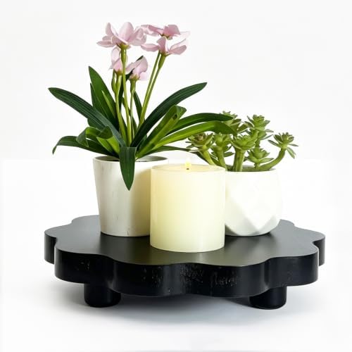 2 Pcs Scalloped Wood Display Risers,Rustic Wooden Pedestal Stand, Candle Stands Holder, Wooden Riser for Figures, Dessert Cupcake Tray for Party, Display Artwork collectibles for Decoration and Organize (Black, 7.87 Inch) by DEMULANS