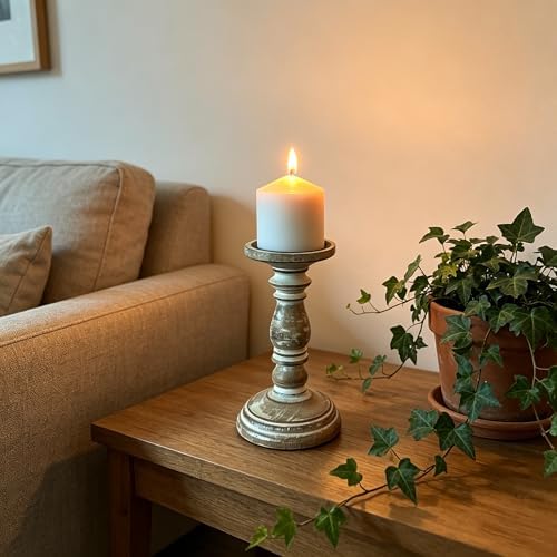 Hosley Set of 2 High Wood Candle Holder 8 Inch High for Pillar Wax Candles Flameless Candle. Distress Finish Candleholder. Ideal Gift for Wedding Party Home Spa Reiki Aromatherapy Candle Gardens O4 - Image 3