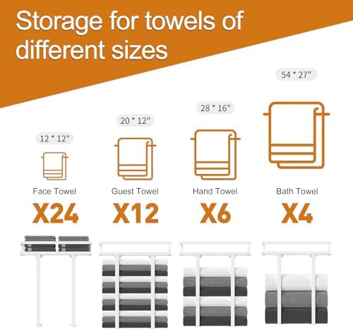 Towel Racks for Bathroom Wall Mounted, Xstydes Metal Towel Holder with Wooden Shelf for Folding Large Towels, Towel Storage for Small Bathroom Organizer Decor or RV Camping,White - Image 6
